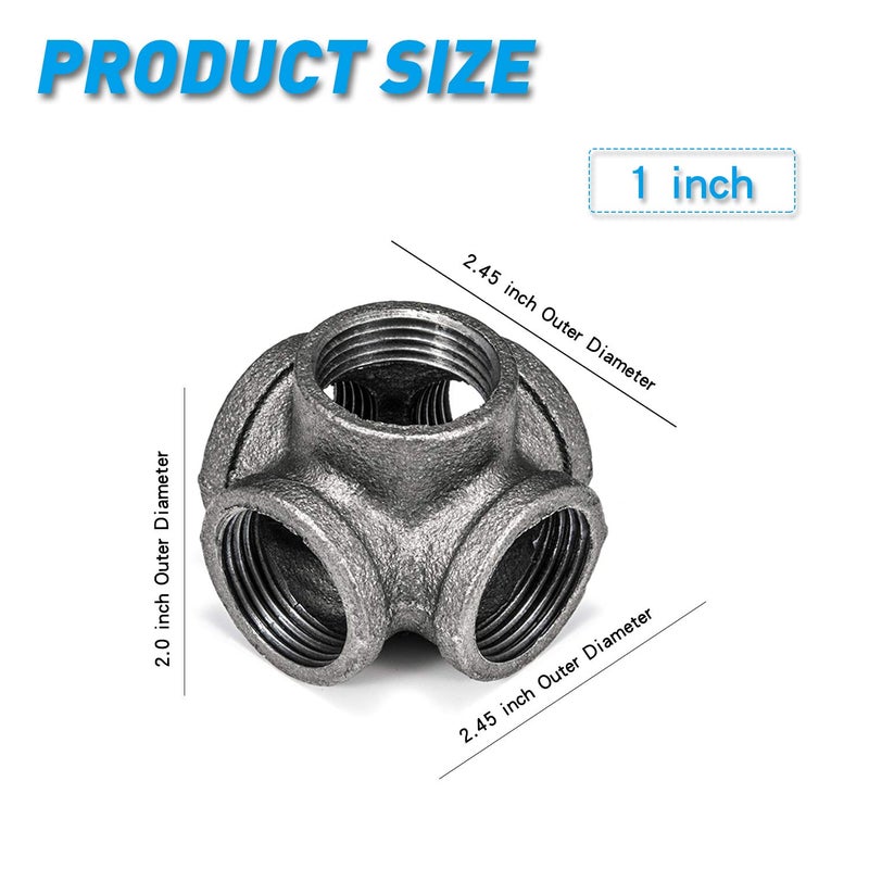 Home TZH 1" 5-Way Side Outlet Tee, Home TZH 10-Pack 5-Way Corner Gray Malleable Cast Iron Pipe Fitting for Industrial Pipe, Furniture and DIY Decoration (10, 1") - Image 3